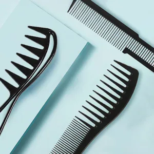 Professionelles Haarkamm-Set Für Herren Oil Head Styling Schwarzer Kunststoff Breitgezahnte Kämme Salon Friseurbedarf Kollektion