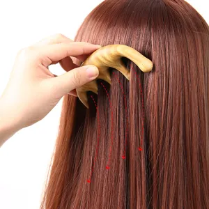 Natural green sandalwood five-tooth hair massage comb for daily head meridian care.