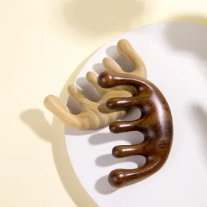 Natural wood five-tooth massage comb, anti-static meridian head scalp massage tool for daily use