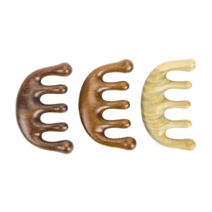 Natural wooden 5-tooth scalp and body meridian massage comb set, anti-static round head design.