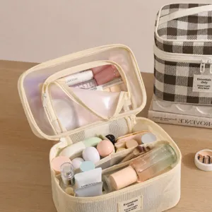 Tragbare Kosmetiktasche mit großer Öffnung Netzfächer Reise Make-up Organizer Tasche