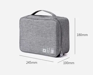 Cationic grey digital storage bag detail view, portable waterproof electronic organizer.