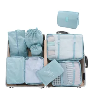 9-Piece Travel Organizer Bags Packing Cubes Set Portable Luggage Storage Bags Blue