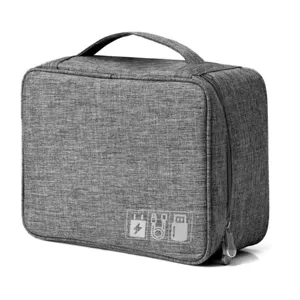 Waterproof travel electronics organizer bag, portable grey cationic digital storage case.