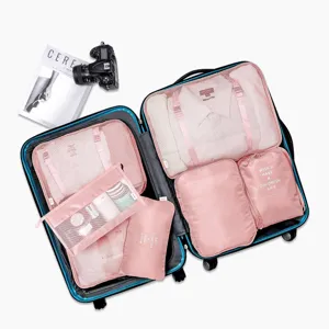 7-Teiliges Reise Organiser Taschen Set Koffer Kleider Aufbewahrungstaschen Rosa Set