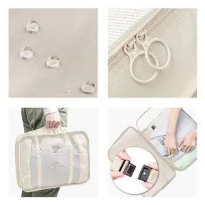 7-teiliges Reise-Packtaschen Set mit wasserdichtem Stoff, glatten Reißverschlüssen und Tragegriffen.