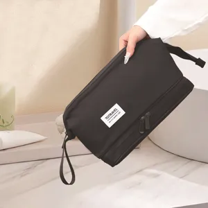 Trousse de Toilette Imperméable pour Hommes Grande Capacité Tissu Oxford Organisateur de Maquillage de Voyage Double Couche Sac Dopp de Rasage