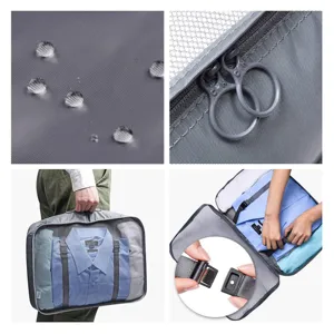 Reise-Packwürfel Detailansicht mit wasserdichtem Gewebe und langlebigen Reißverschlüssen.