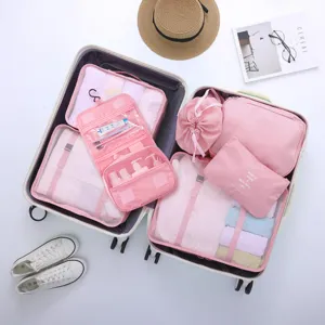 Rosa Reise-Packtaschen-Set für Koffer, praktische mehrteilige Gepäck-Organizer für Kleidung.