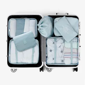 7 Teiliges Reise Packtaschen Set Koffer Organizer Wasserdichte Kleiderbeutel Blau