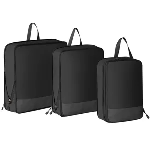 Travel packing cubes set of 3 black luggage organizers for clothes and travel accessories