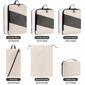 Portable compression travel packing cubes set, luggage organizer bags for clothes, shoes, and cosmetics.