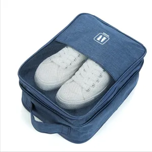 Portable travel shoe bag with breathable mesh window, durable cationic fabric organizer.