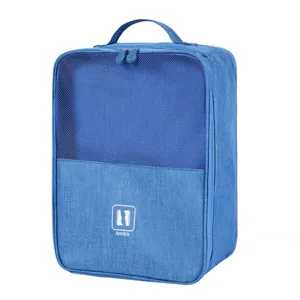 Portable travel shoe bag, cationic fabric, breathable mesh, durable handle, large capacity.