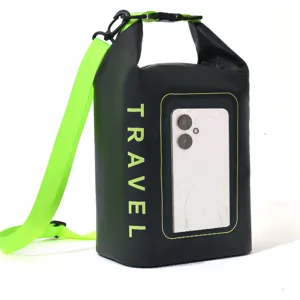 Waterproof dry bag 2L beach swim outdoor crossbody bag with transparent phone pocket black green