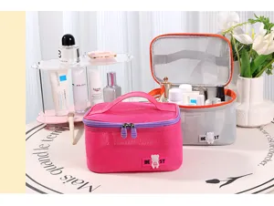 Large capacity mesh cosmetic bag portable travel wash bag candy color makeup storage organizer