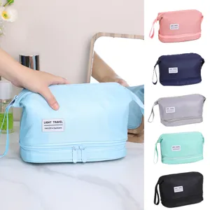 Grande capacità doppio strato borsa da toeletta borsa porta cosmetici portatile