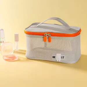Large capacity mesh cosmetic bag portable wash bag candy color makeup storage bag main view