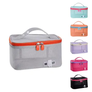 Large capacity mesh cosmetic bag portable wash bag breathable makeup storage organizer