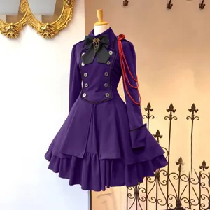 Retro Renaissance vintage Gothic Langarm Schleife Rüschen Cosplay Kleid für Damen Party