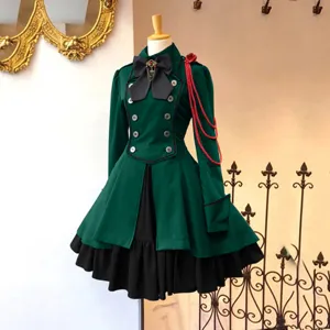 Detailansicht des Vintage Renaissance Langarm Cosplay Kleides mit Schleife und Rüschen.