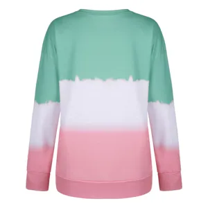 Women casual long sleeve crewneck sweatshirt with gradient tie dye design, comfortable fashion.
