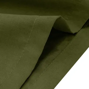 Olive green fabric texture detail showing fine stitching and quality apparel material.