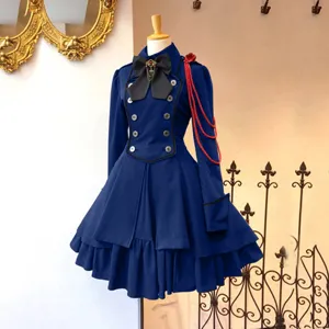 Renaissance Vintage Langarm Cosplay Kleid mit Schleife Rüschen Damen Gothic Partykleid