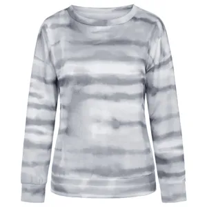 Women casual grey tie dye long sleeve crewneck sweatshirt autumn pullover tops.