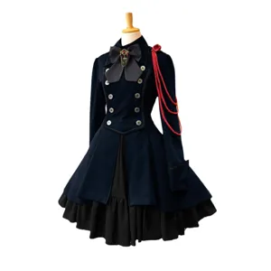 Renaissance Vintage Gothic Langarm Schleife Rüschen Cosplay Kleid Lolita Party Festkleid.
