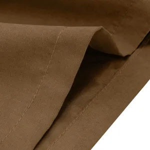 Brown casual trousers fabric detail, soft texture and neat stitching for daily wear.