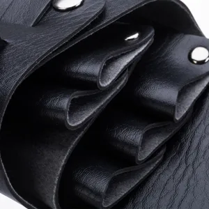 Schwarze Leder Friseur Schere Holster Tasche mit mehreren Fächern Salon Werkzeugtasche