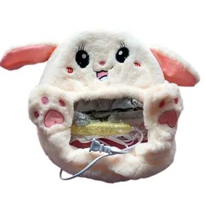 Joli bonnet chauffant électrique style lapin pour soins capillaires et bain d'huile.