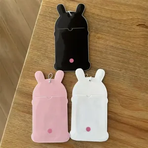 Cute rabbit PVC card holder for 3 inch photocards, student ID badge protector with chain.