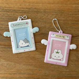 Porte-carte photo mignon ailes d'ange 3 pouces étui transparent badge porte-clés pour kpop.