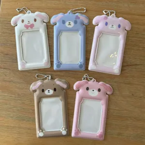 Niedlicher Welpe Fotokartenhalter 3 Zoll PVC Kartenhülle Ausweis Schutz mit Kugelkette.