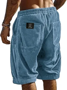 Men's Casual Corduroy Shorts Summer Loose Fit Drawstring Elastic Waist Beach Shorts Fashion Trendy Bottoms
