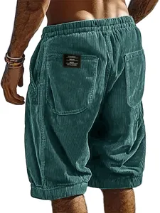 Detailed close-up view showing the back pocket design and textured corduroy fabric of the men's shorts.