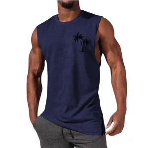 Men's casual sleeveless tank top with coconut tree print, ideal for fitness and daily wear.