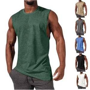 Ανδρικό Casual Monόχρωμο Tank Top από Μείγμα Βαμβακιού Αναπνεύσιμο Αμάνικο Μυϊκό Πουκάμισο Καλοκαιρινό Αθλητικό Top