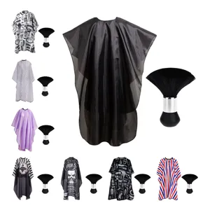 Professional salon barber cape and neck duster brush set for hair cutting and styling.
