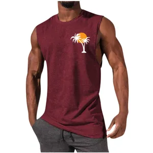 Men's casual sports muscle tank top featuring a stylish palm tree print and regular fit.