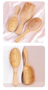 Set spazzola per capelli in legno, pettine cuscino in bambù naturale per styling.
