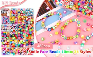 24 Θήκες Πολυμερής Πηλός Χάντρες Κιτ 480pcs Χαμογελαστό Πρόσωπο DIY Κοσμήματα Βραχιόλι