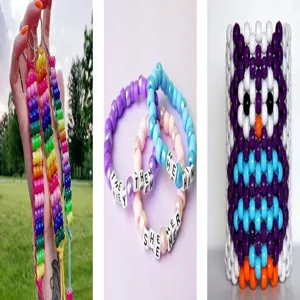 Πολύχρωμες χάντρες pony DIY σετ χειροτεχνίας για παιδιά, χειροποίητα βραχιόλια και κουκουβάγιες.
