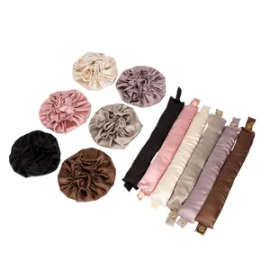 Gorro de Dormir de Doble Capa de Satén Sombrero de Sueño Ajustable Gorro de Pelo Impermeable Conjunto de Estilismo de Varilla Rizadora sin Calor para Mujer