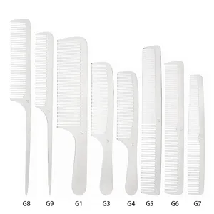 Stainless steel hair styling comb set professional barber cutting combs metal tail flat top teeth