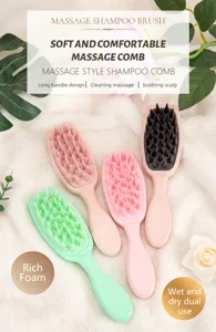 Silicone scalp massage shampoo brush with long handle, soft bristles for wet and dry use.