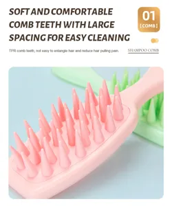 Soft silicone hair brush and scalp massage shampoo comb detail view showing flexible teeth.
