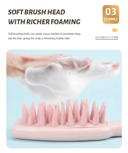 Soft silicone scalp massage shampoo brush detail view showing soft bristles and rich foam.